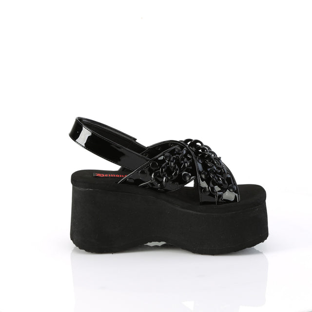 Funn 12 Black Patent Platform Sandals  - Demonia Direct - Totally Wicked Footwear