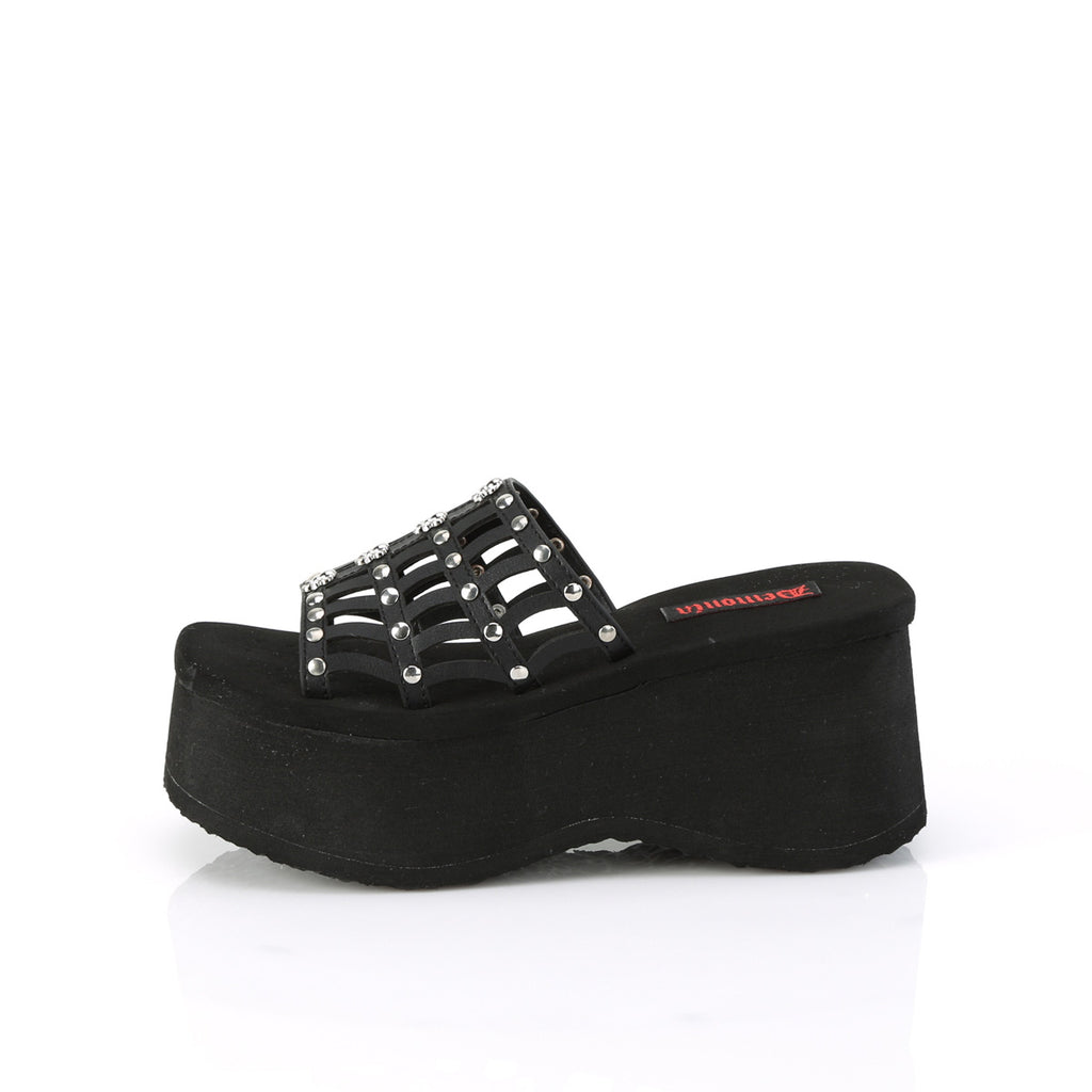 Funn 13 Black Matte Platform Sandals  - Demonia Direct - Totally Wicked Footwear