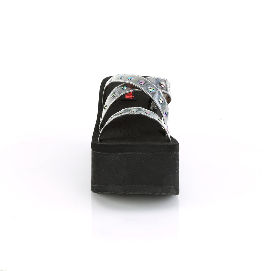 Funn 19 Silver Hologram Platform Sandals  - Demonia Direct - Totally Wicked Footwear