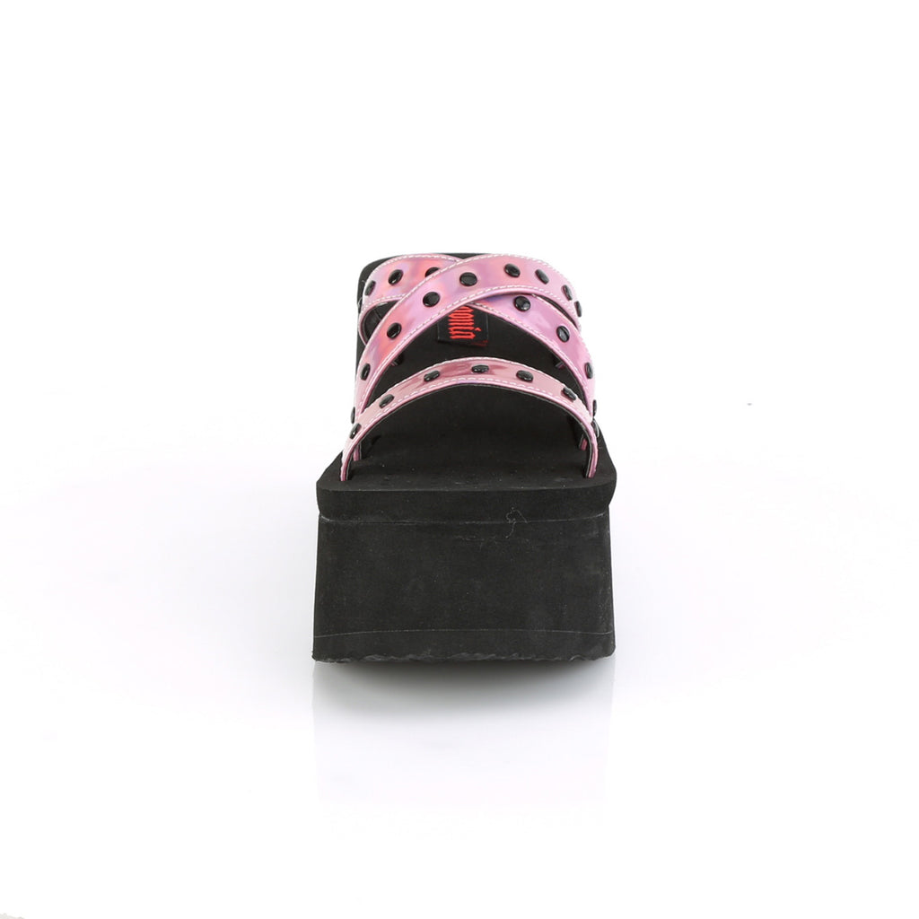 Funn 19 Pink Hologram Platform Sandals  - Demonia Direct - Totally Wicked Footwear
