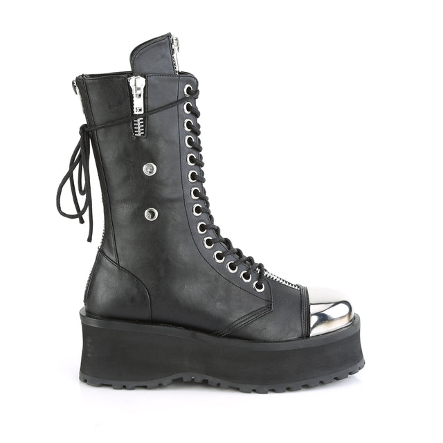 Grave Digger 14 Black Chrome Toe Men's Goth Platform Boot  - Demonia Direct - Totally Wicked Footwear
