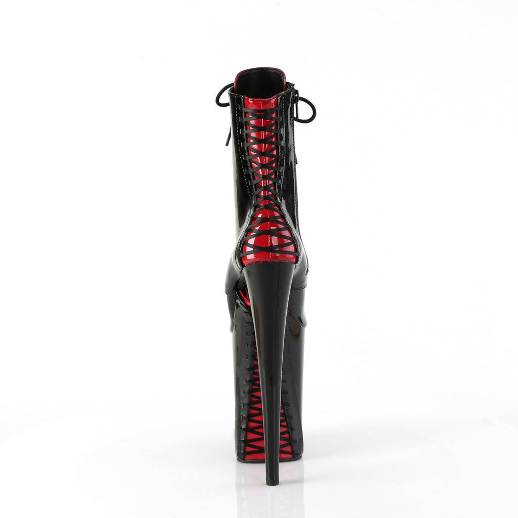 Infinity 1020FH Black Patent Red Corset Detail 9" Heel Lace Up Ankle Boots - Totally Wicked Footwear
