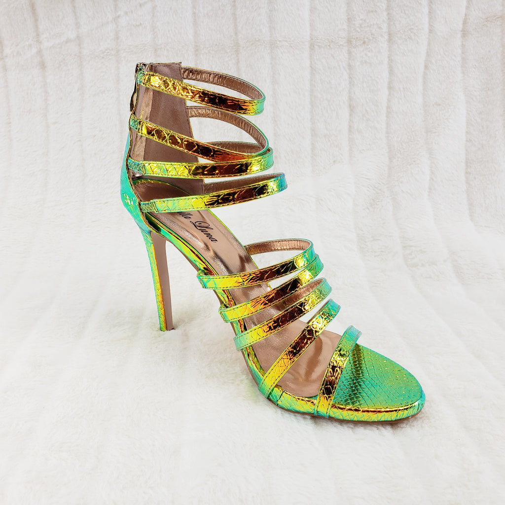Bella Luna Jane 3 Green Hologram Multi Strap 4.5" High Heel Shoe 5-10 - Totally Wicked Footwear
