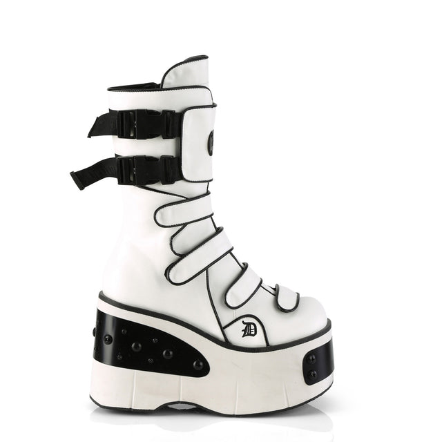 Kera 108 White Goth Platform Mid Calf Boots  - Demonia Direct - Totally Wicked Footwear