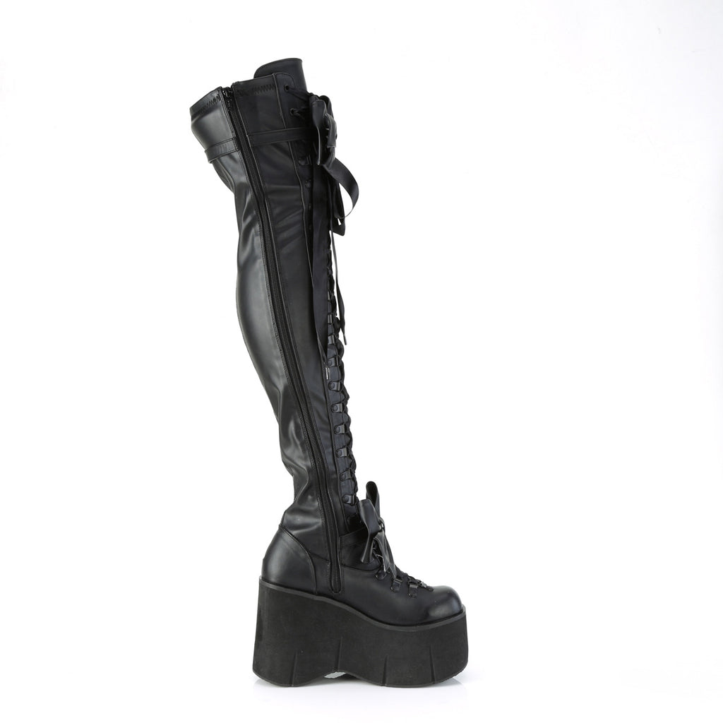 Kera 303 Black Lace Up Goth Platform Thigh High Boots  - Demonia Direct - Totally Wicked Footwear