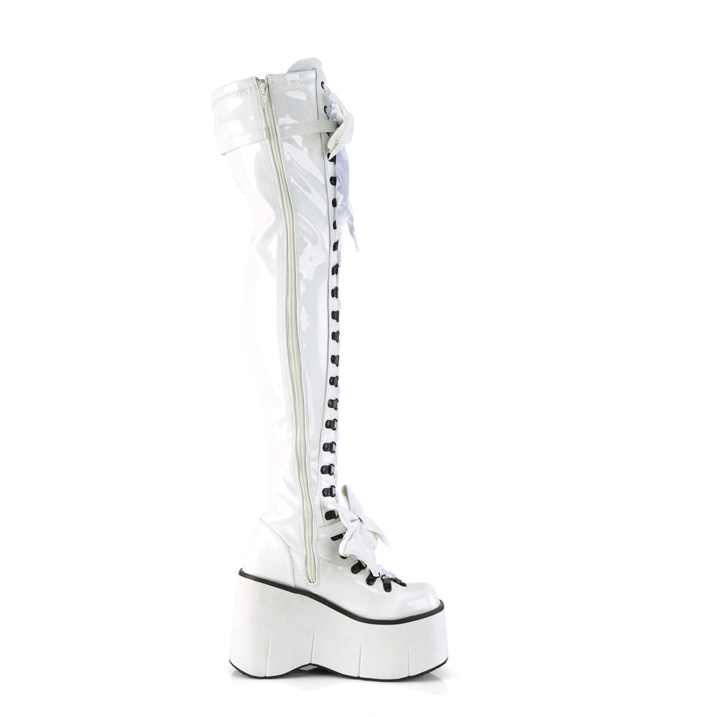 Kera 303 White Lace Up Goth Platform Thigh High Boots  - Demonia Direct - Totally Wicked Footwear