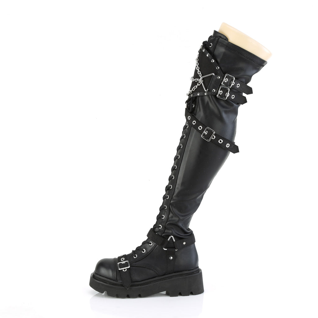 Renegade Knee Guard Moto Thigh High Boots- DEMONIA DIRECT - Totally Wicked Footwear