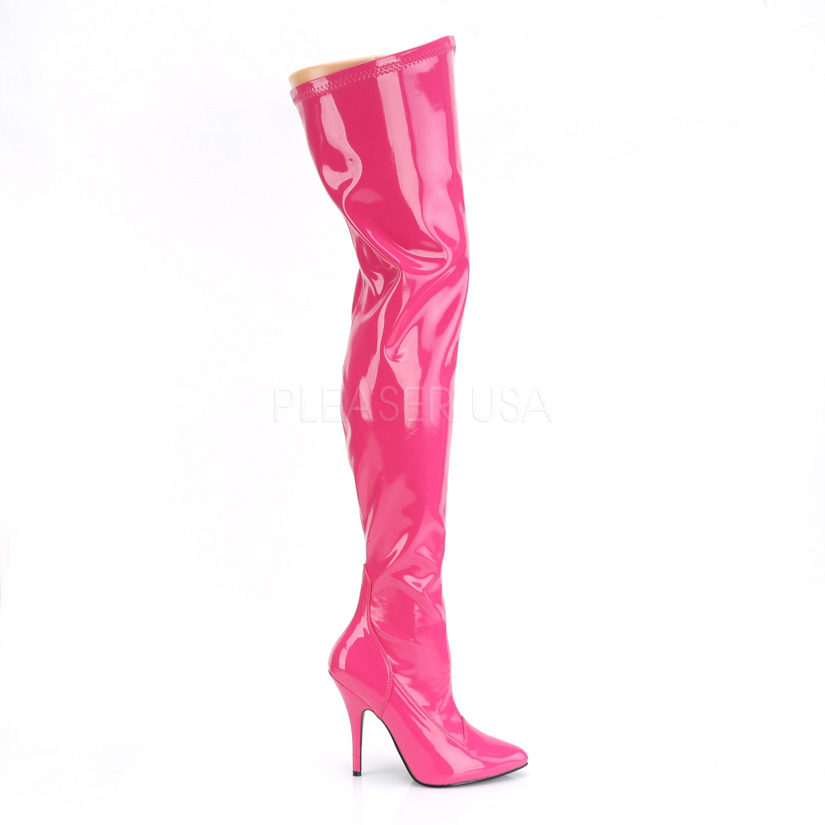 Seduce 3000 Hot Pink Patent Stretch Thigh Boot - 5" High Heels