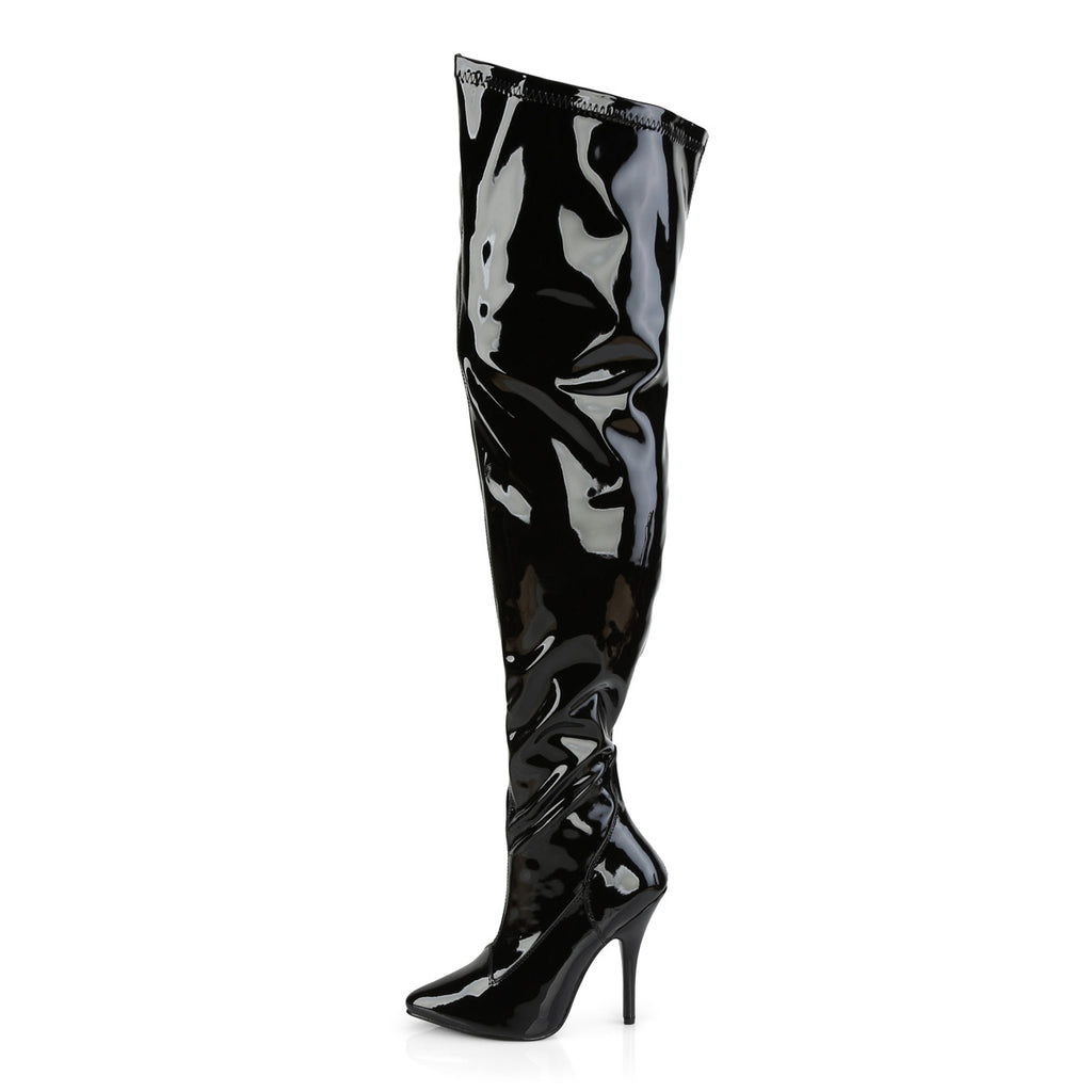 Seduce 3000WC Black Patent Stretch Wide Calf Thigh Boot - 5" High Heel - Pleaser Direct - Totally Wicked Footwear