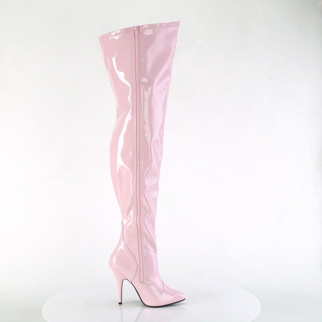 Seduce 3000WC Baby Pink Patent Stretch Wide Calf Thigh Boot - 5" High Heel - Pleaser Direct - Totally Wicked Footwear