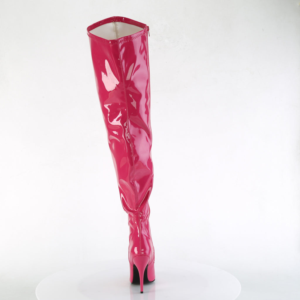 Seduce 3000WC Hot Pink Patent Stretch Wide Calf Thigh Boot - 5" High Heel - Pleaser Direct - Totally Wicked Footwear