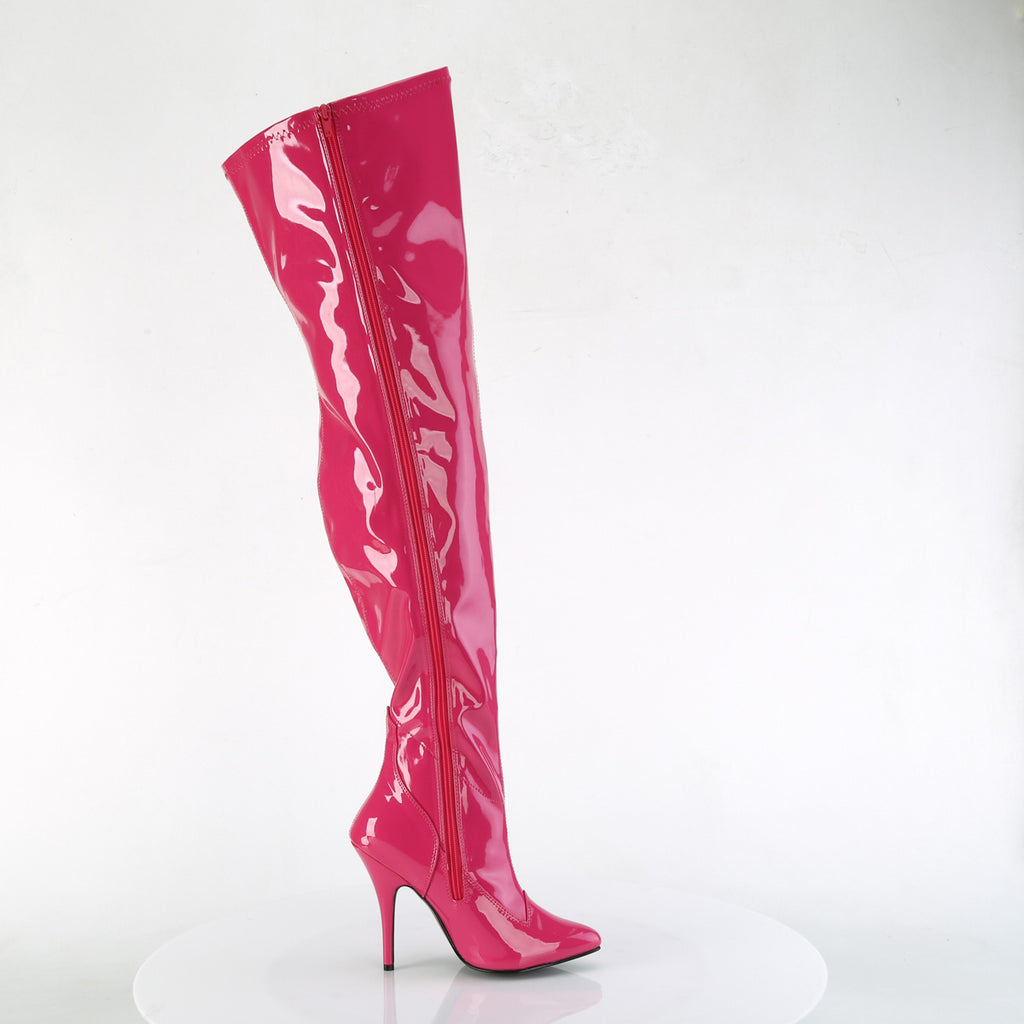Seduce 3000WC Hot Pink Patent Stretch Wide Calf Thigh Boot - 5" High Heel - Pleaser Direct - Totally Wicked Footwear