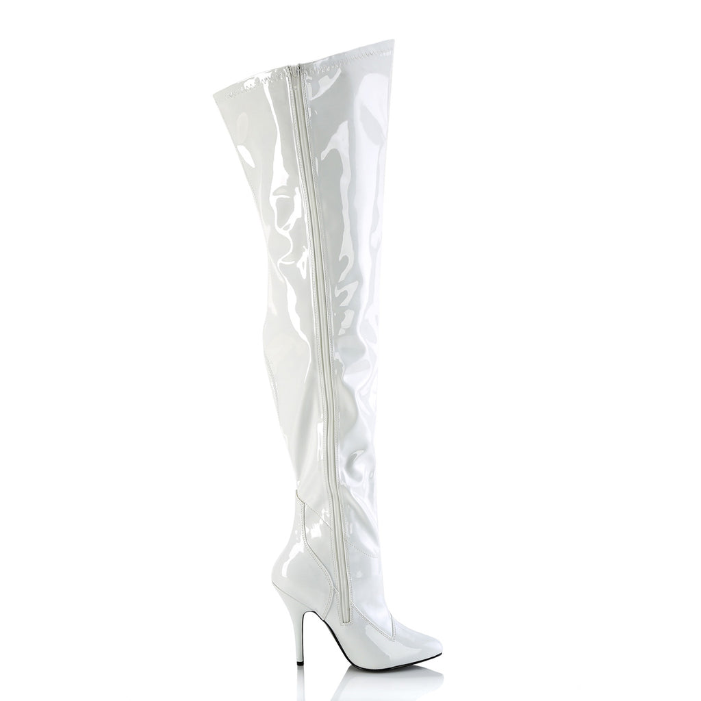 Seduce 3000WC White Patent Stretch Wide Calf Thigh Boot - 5" High Heel - Pleaser Direct - Totally Wicked Footwear
