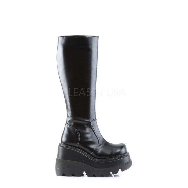 Shaker 100 Black Smooth Mid Calf Platform Gothic Boot - Totally Wicked Footwear