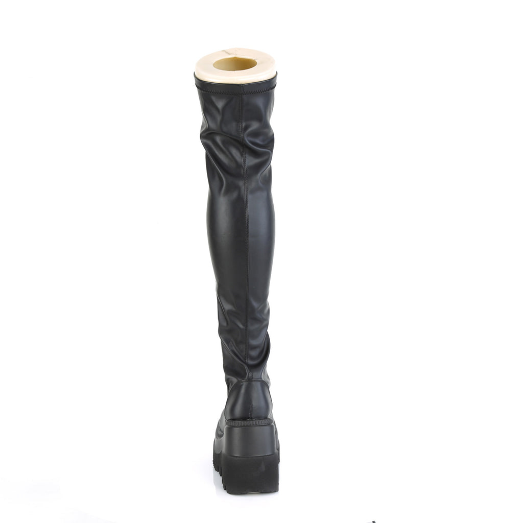Shaker 374 Goth Black Matte OTK Thigh Boot 4.5" Wedge  6-12  - Demonia Direct - Totally Wicked Footwear