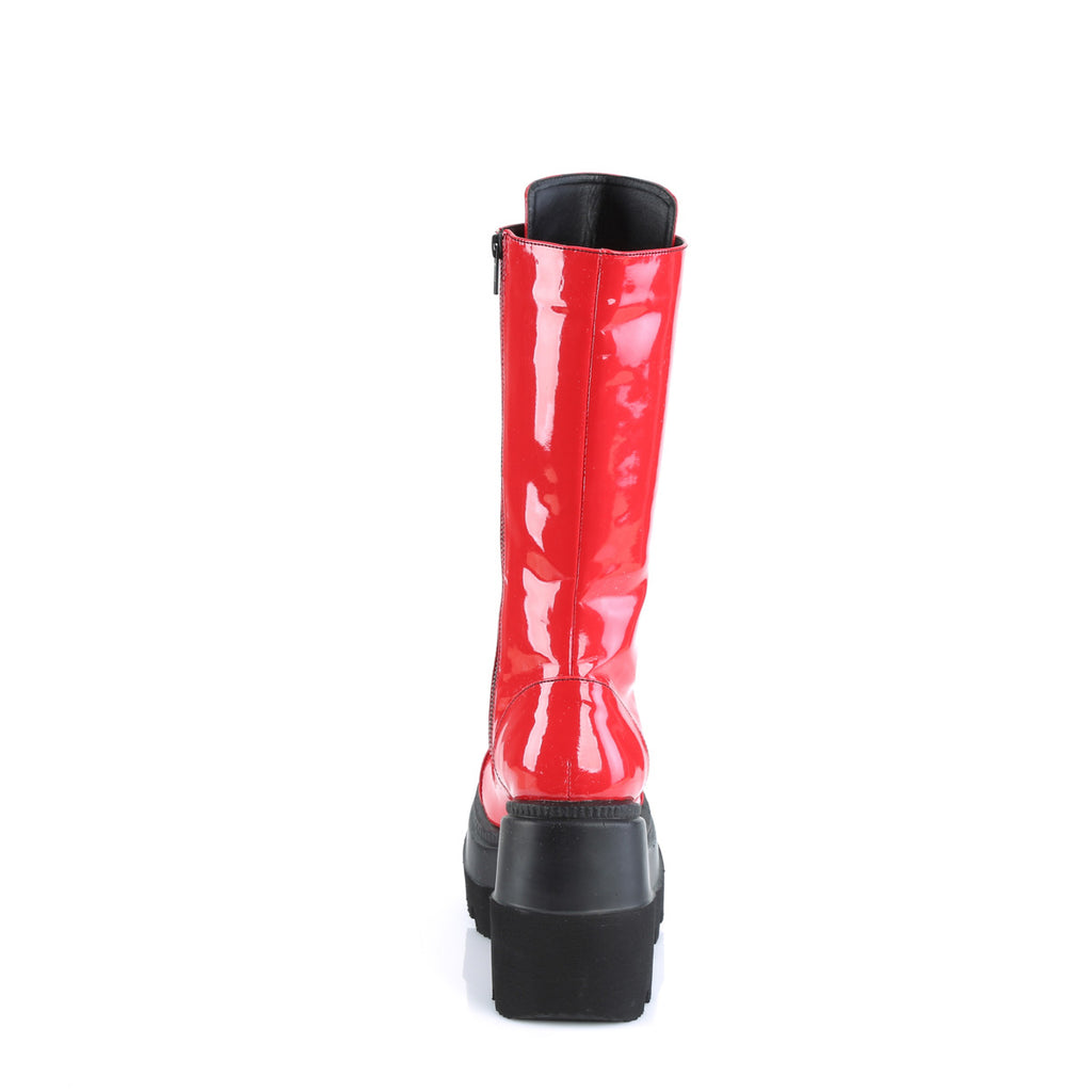 Shaker 72 Lace Up Cyber Goth Platform Red Patent Knee Boots  - Demonia Direct - Totally Wicked Footwear