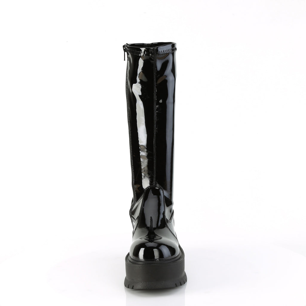 Slacker 200 Black Patent Platform Combat Gothic Punk Boots  - Demonia Direct - Totally Wicked Footwear