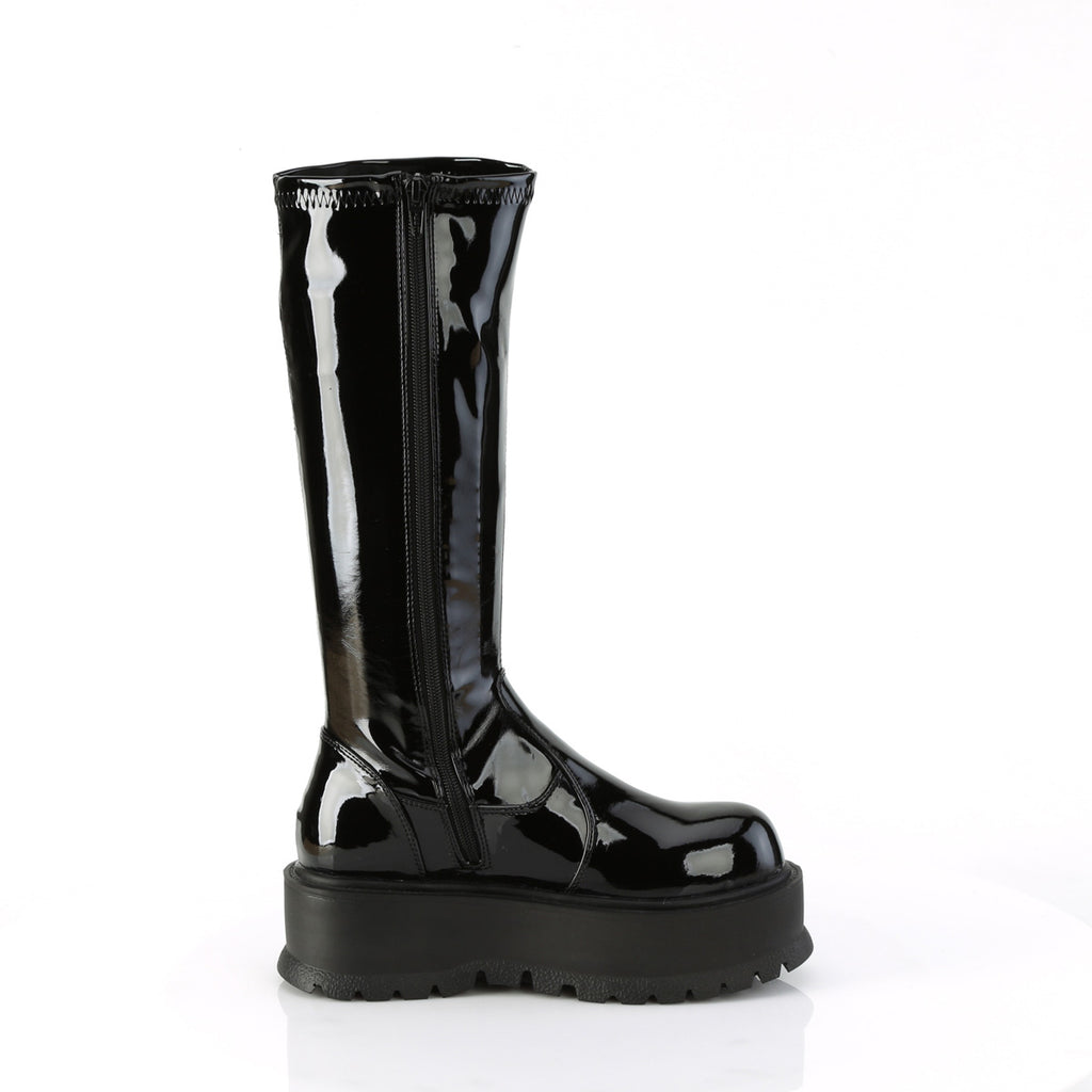 Slacker 200 Black Patent Platform Combat Gothic Punk Boots  - Demonia Direct - Totally Wicked Footwear
