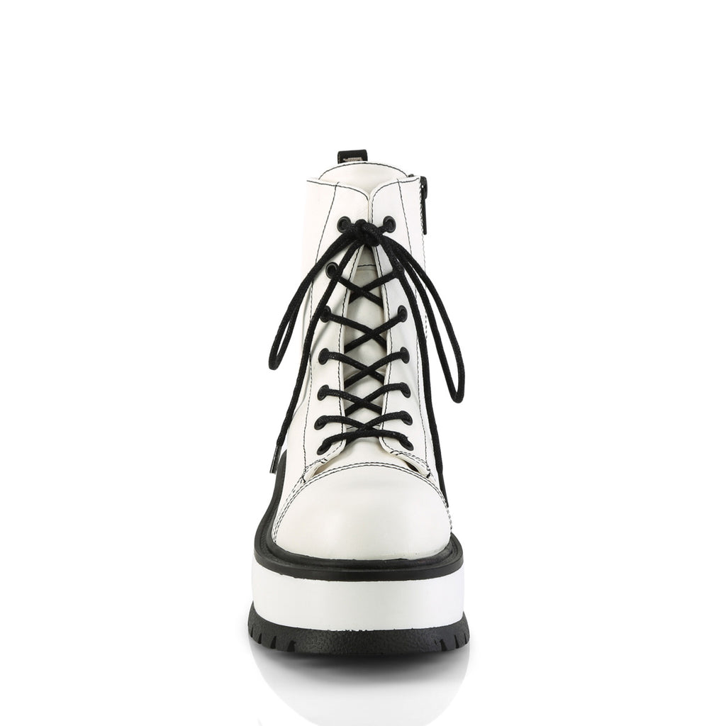 Slacker 55 Platform Gothic Punk Ankle Boots White - Demonia Direct - Totally Wicked Footwear
