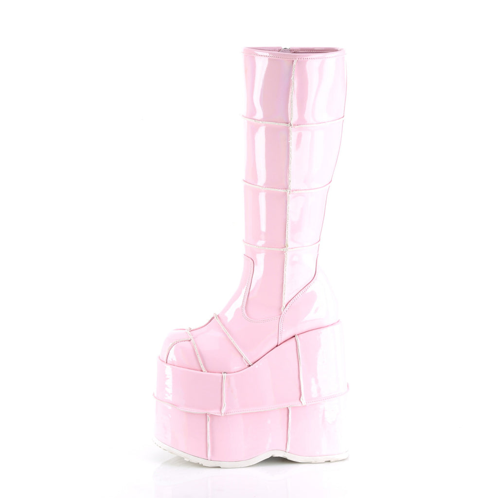 Stack 301 Cyber Goth Gogo  7" Stacked Platform Knee High Boot Pink Hologram  - Demonia Direct - Totally Wicked Footwear