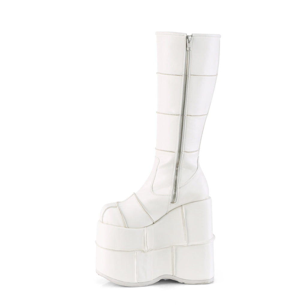 Stack 301 Cyber Goth Gogo  7" Stacked Platform Knee High Boot White Matte - Demonia Direct - Totally Wicked Footwear