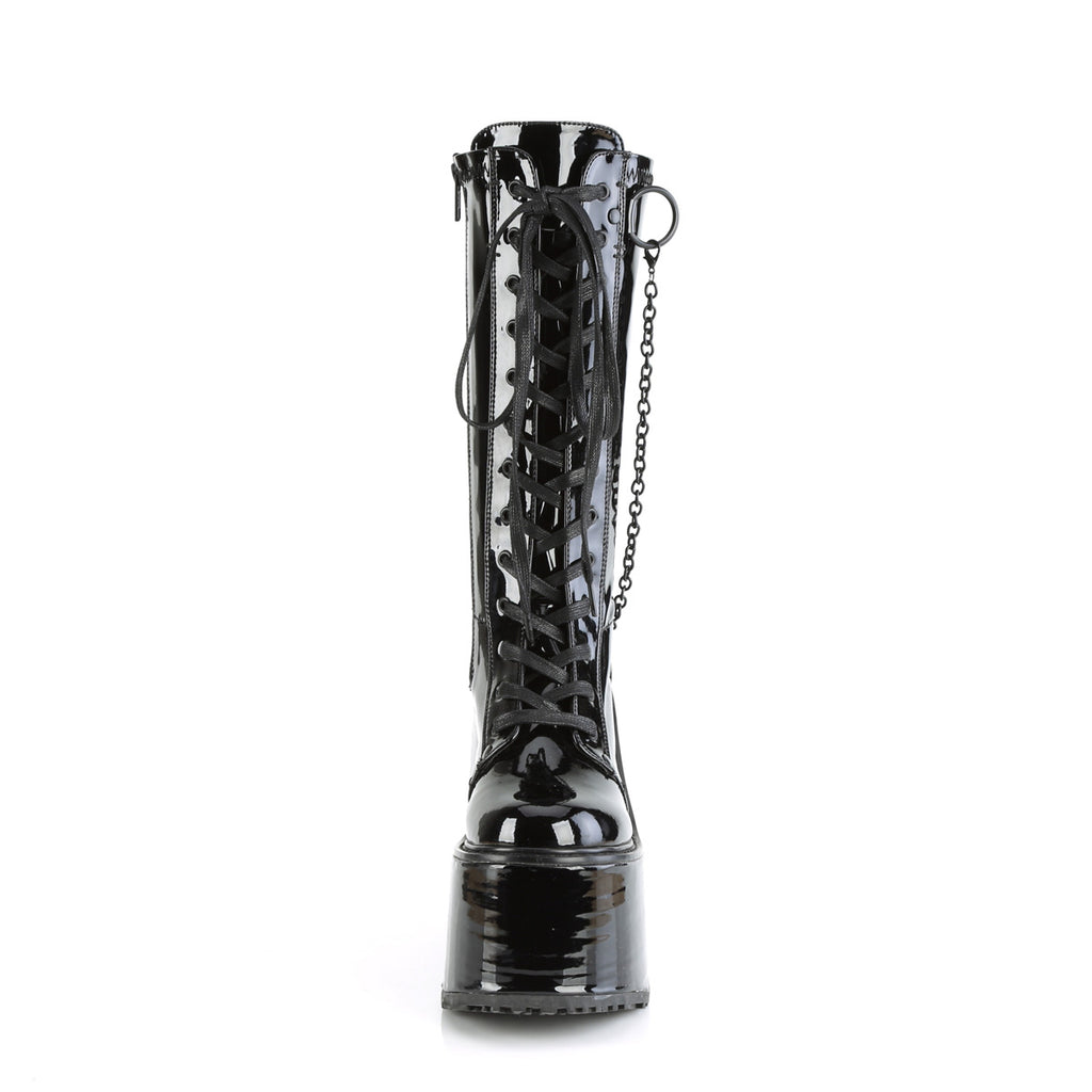 Swing 150 Draped Chain Platform Knee Boots Black Patent - Totally Wicked Footwear