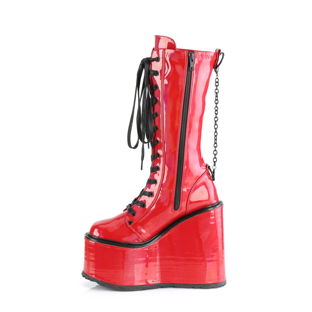Swing 150 Draped Chain Platform Knee Boots Red Patent - Totally Wicked Footwear