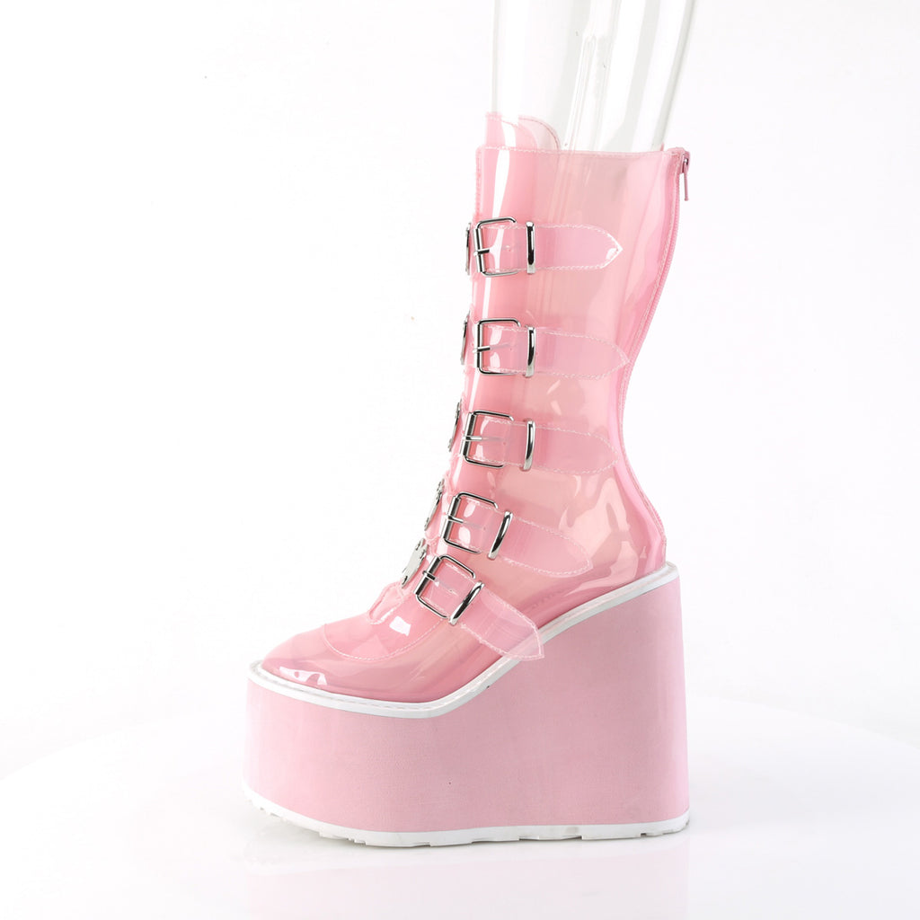 Swing 230C Clear Baby Pink Heart Plate Mid Calf Boots - Demonia  DIRECT - Totally Wicked Footwear