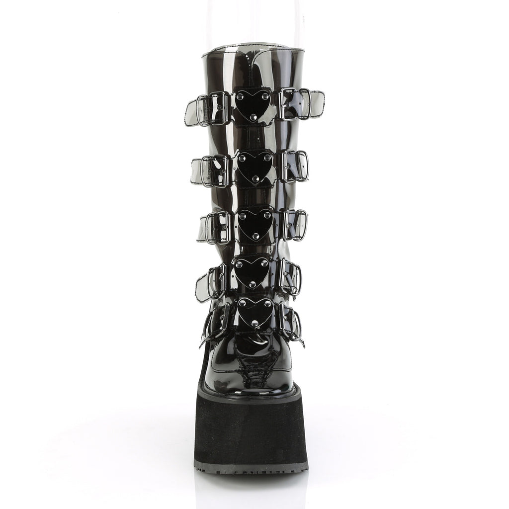 Swing 230C Clear Smoke Heart Plate Mid Calf Boots - Demonia  DIRECT - Totally Wicked Footwear