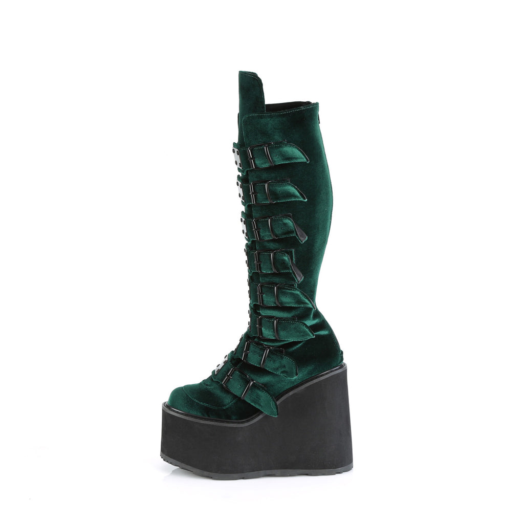Swing 815 Emerald Green Velvet Platform Knee Boots - Totally Wicked Footwear