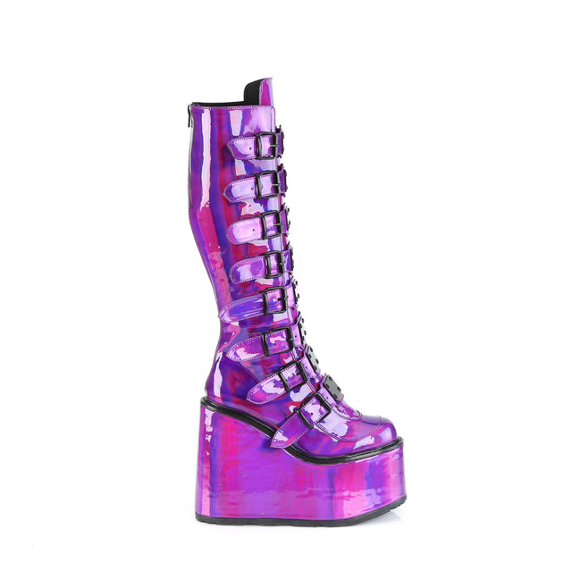 Swing 815 Purple Hologram Platform Knee Boots - Totally Wicked Footwear