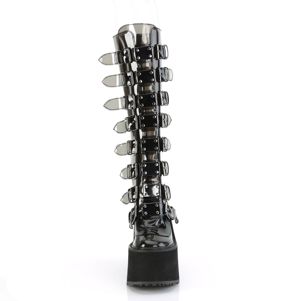 Swing 815C Clear Smoke Plated Straps Knee Boots - Demonia  DIRECT - Totally Wicked Footwear