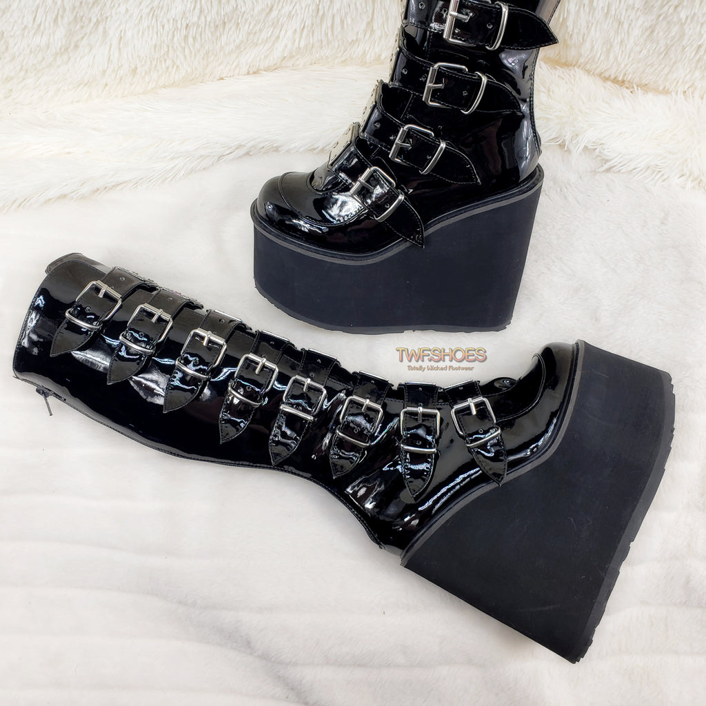 Demonia Swing 815 Black Patent Goth Punk Rave Knee Boot 5.5" Platform US Size NY - Totally Wicked Footwear