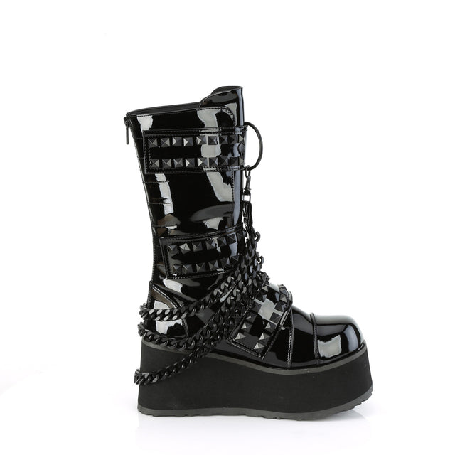 Trashville 138 Black Patent Gothic Style Platform Boot Men's Sizes  - Demonia Direct - Totally Wicked Footwear