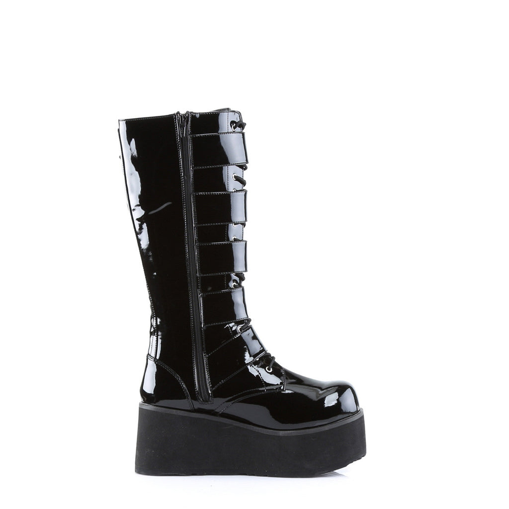 Trashville 518 Black Patent Goth Punk 3" Platform Boots - Totally Wicked Footwear