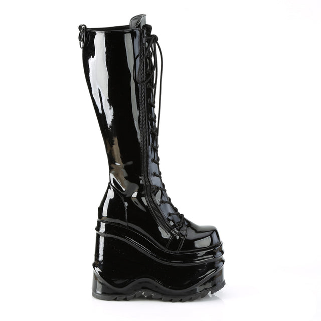 Wave 200 6" Platform Knee Boots Black Patent - Totally Wicked Footwear