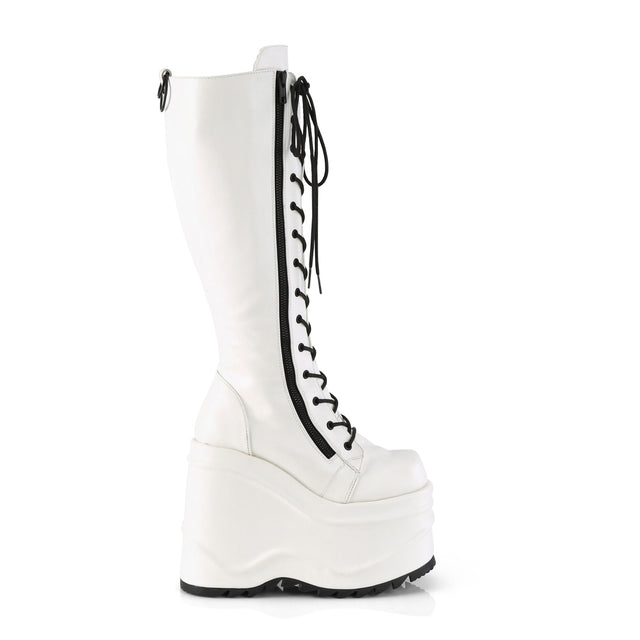 Wave 200 6" Platform Knee Boots White Vegan Leather - Totally Wicked Footwear