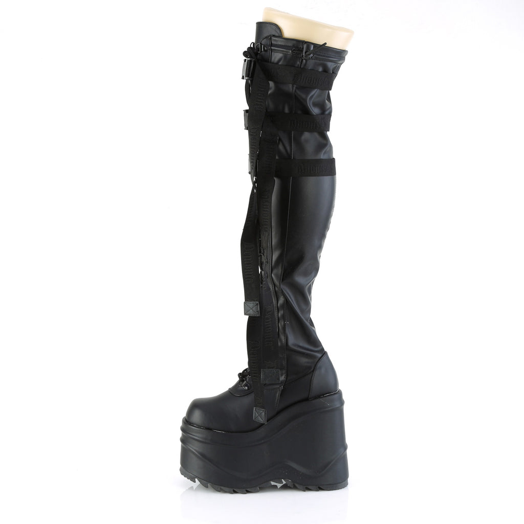 Wave 315 Black Matte 6" Platform Thigh High Boots - Totally Wicked Footwear