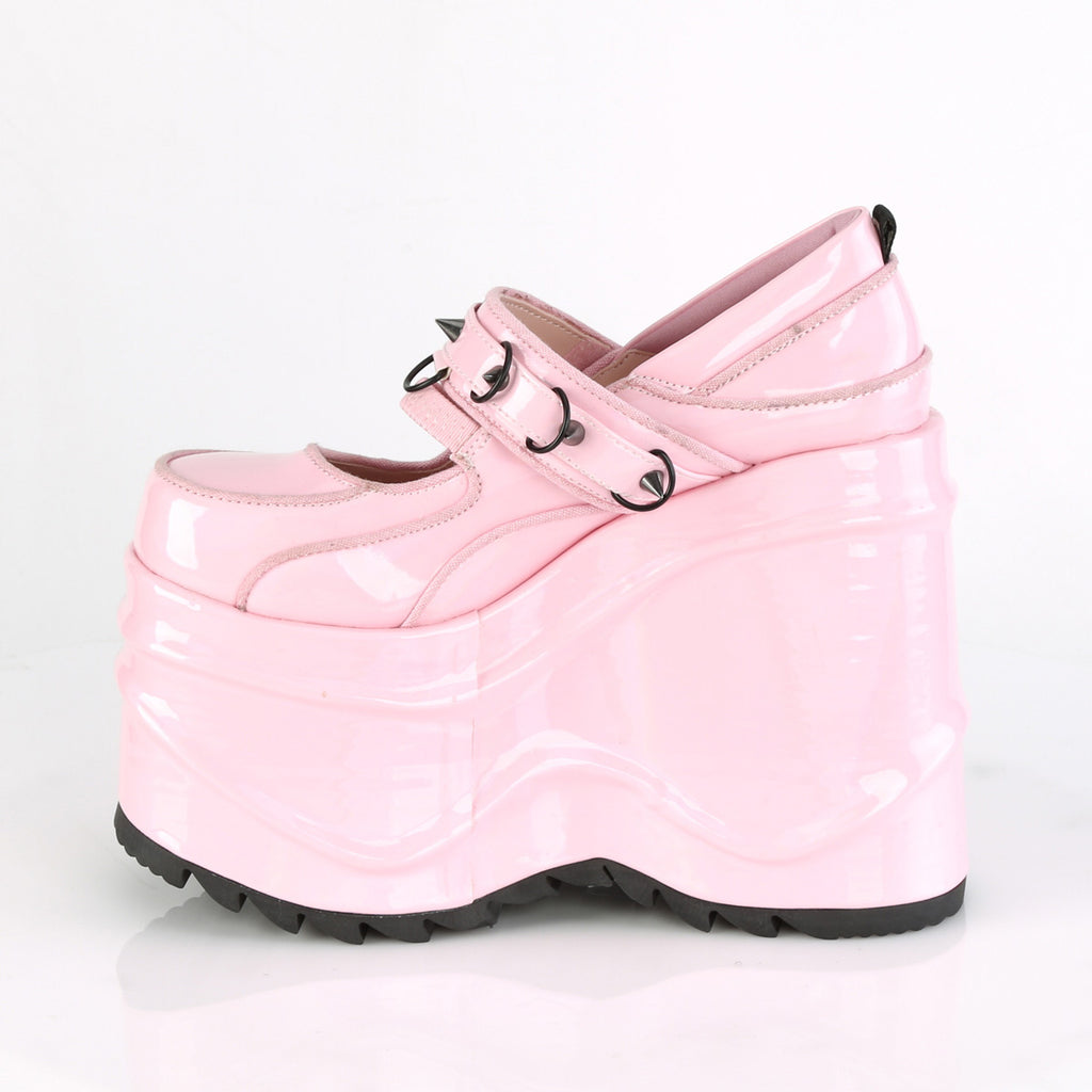 Wave 48 Platform Goth Pink Hologram Mary Jane Sandals  - Demonia Direct - Totally Wicked Footwear