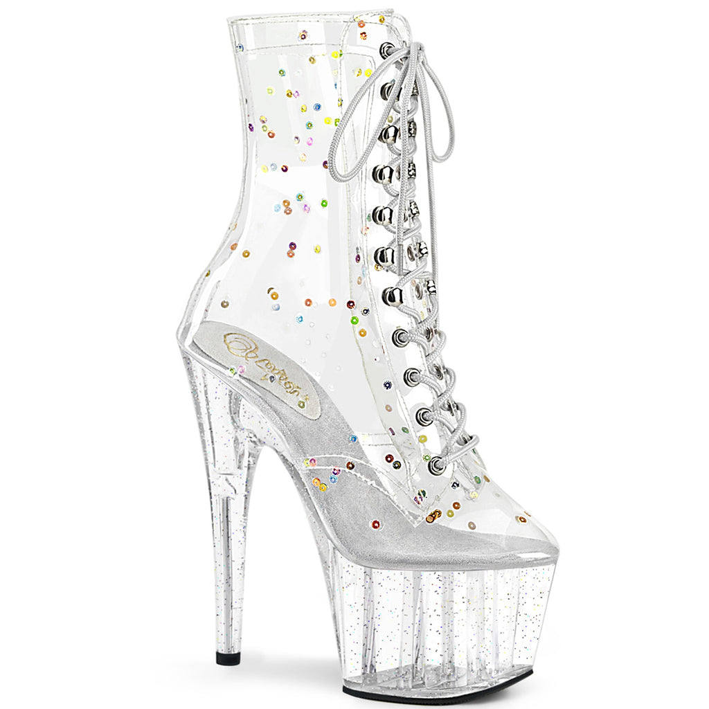 Adore 1020C Clear Sequin 7" Heel Platform Ankle Boots -Direct - Totally Wicked Footwear