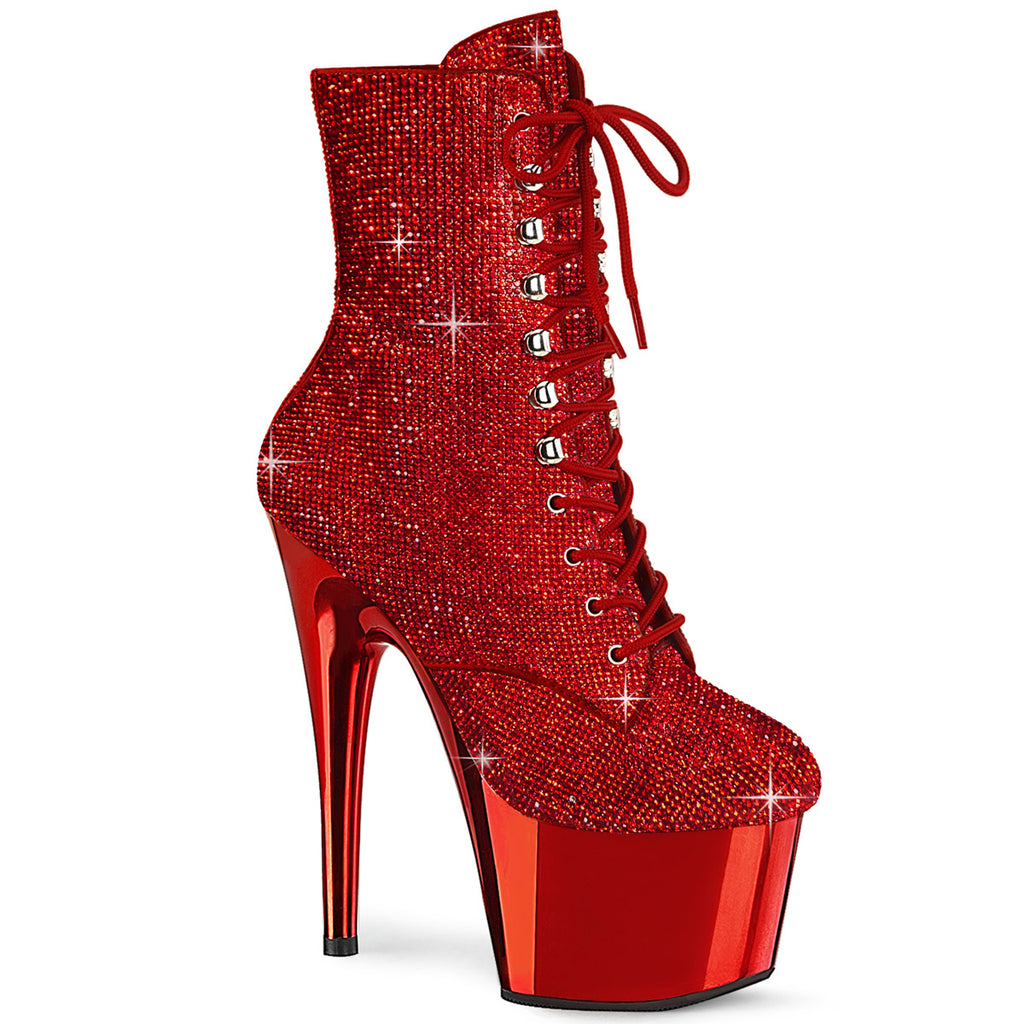 Adore 1020CHRS Red Rhinestone 7" Heel Platform Ankle Boots - Totally Wicked Footwear