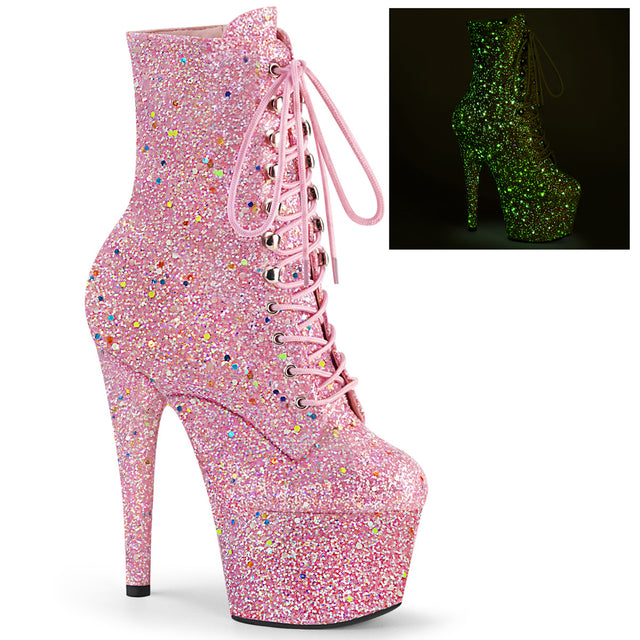 Adore 1020GDLG Pink UV Glitter Platform Ankle Boots 7"High Heels - Totally Wicked Footwear