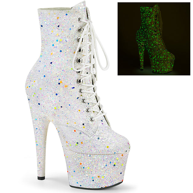 Adore 1020GDLG White UV Glitter Platform Ankle Boots 7"High Heels - Totally Wicked Footwear