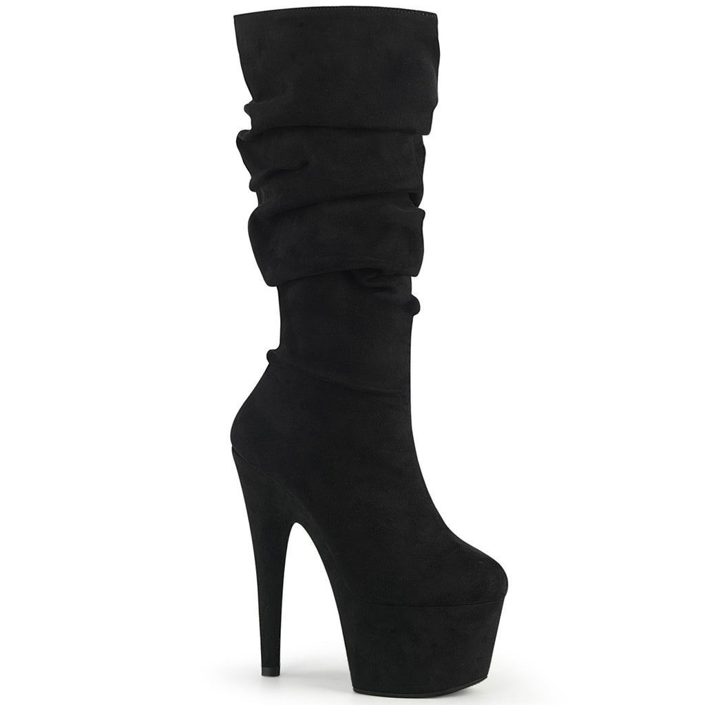 Adore 1061 Black Faux Suede Platform Heel Slouch Knee Boots - Totally Wicked Footwear