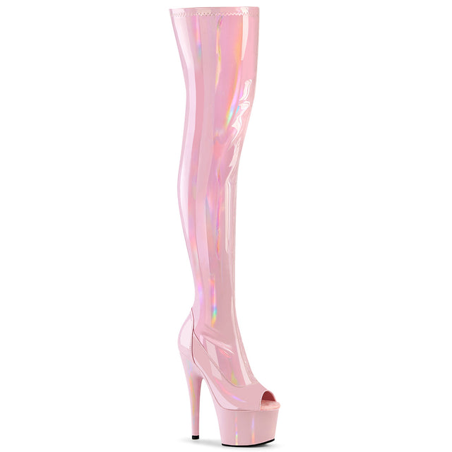 Adore 3011HWR _Pink Hologram Open Toe 7" Heel / Platform Thigh Boots -Direct - Totally Wicked Footwear