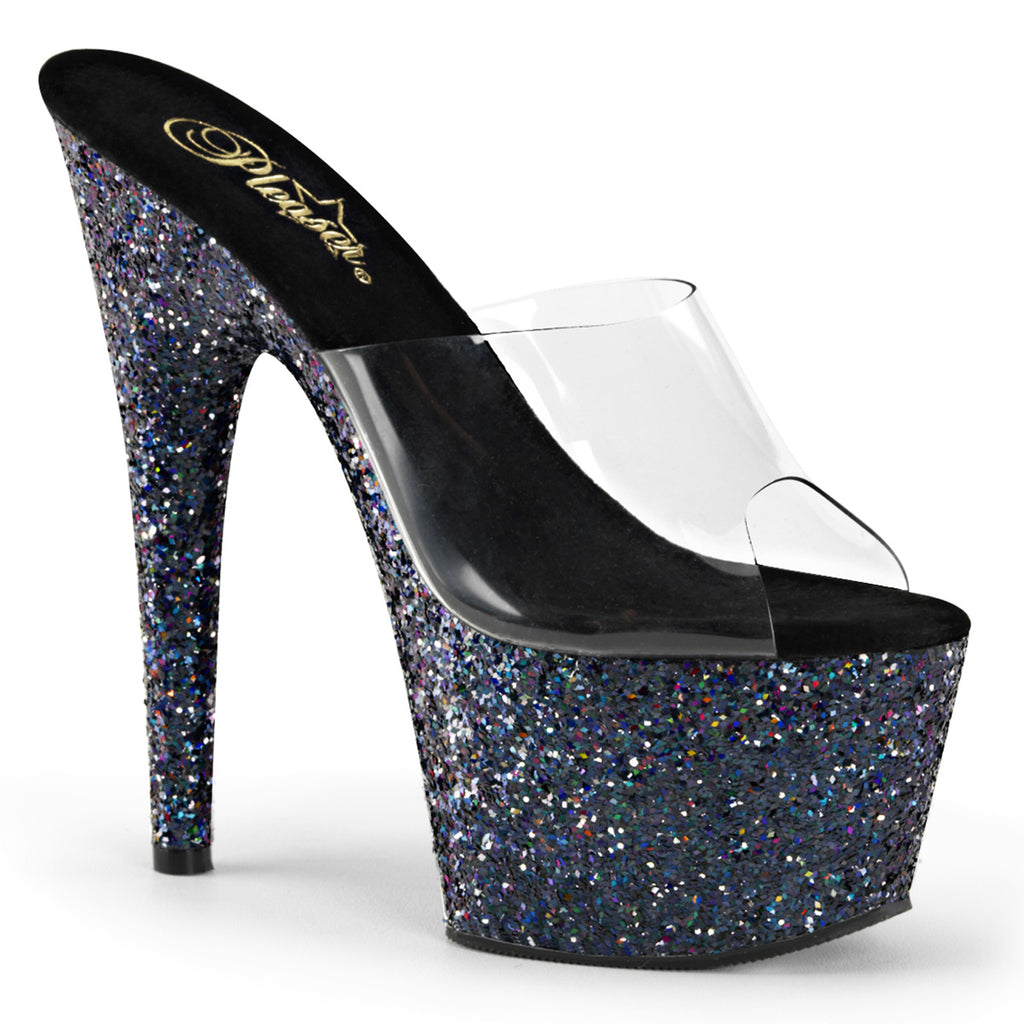 Adore 701LG Black Hologram Glitter Platform 7" Heels Slip On Sandals - Totally Wicked Footwear