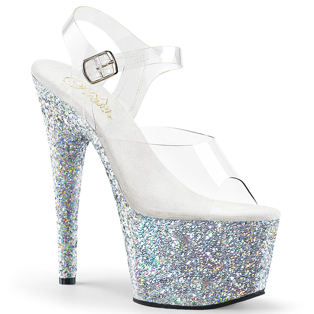Adore 708LG Silver Multi Glitter 7" High Heels - Totally Wicked Footwear