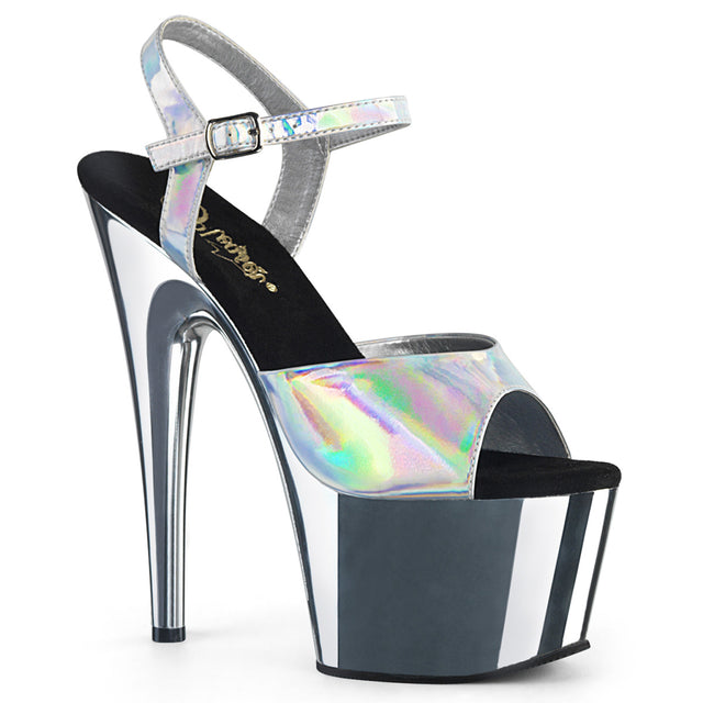 Adore 709HGCH Silver Hologram Ankle Strap Sandals- 7" High Heels - Totally Wicked Footwear
