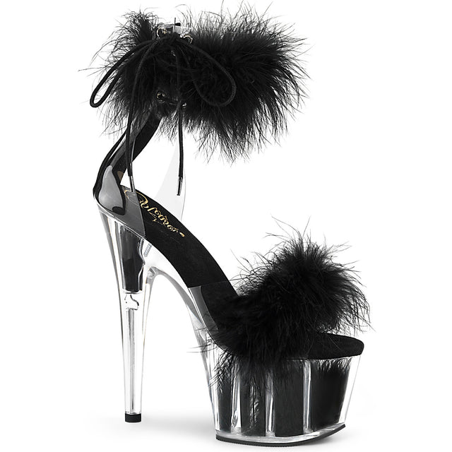 Adore 724F  Black 7" High Heel Marabou Feather Sandals - Totally Wicked Footwear