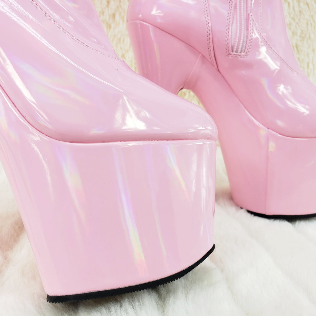 Adore 3000 HWR Thigh High Platform Boots Baby Pink Hologram Patent US 5 - 14 NY - Totally Wicked Footwear